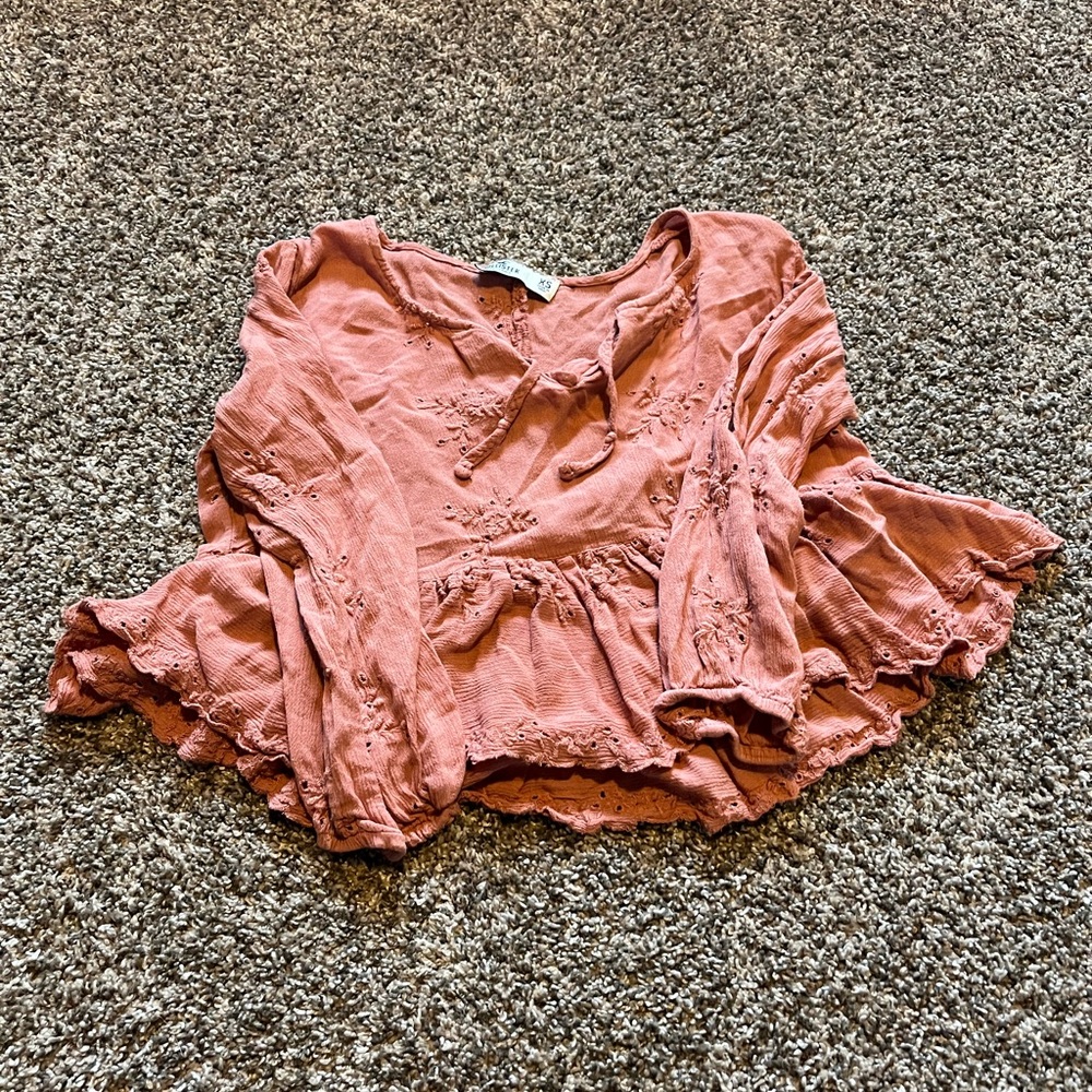 Hollister Orange Pink Ruffled Smocked Blouse